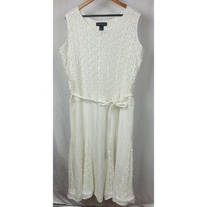 Lane Bryant Lace White Sleeveless Cotton Dress Belted Size 22/24 gauzy material